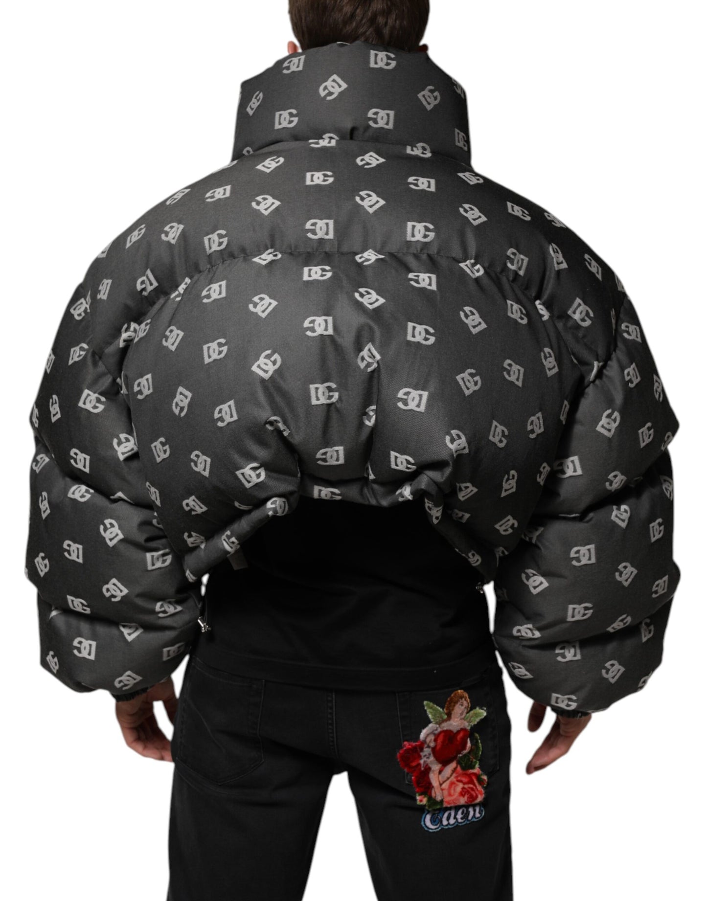 Dolce & Gabbana Black DG Monogram Full Zip Puffer Men Jacket