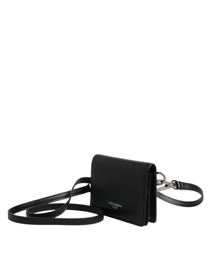 Dolce & Gabbana Black Leather Bifold Card Holder Crossbody Men Borse Bag