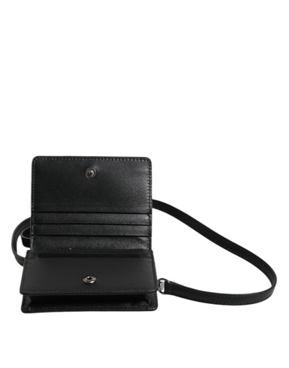 Dolce & Gabbana Black Leather Bifold Card Holder Crossbody Men Borse Bag