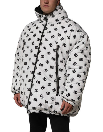 Dolce & Gabbana White DG Monogram Hooded Puffer Jacket