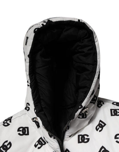 Dolce & Gabbana White DG Monogram Hooded Puffer Jacket