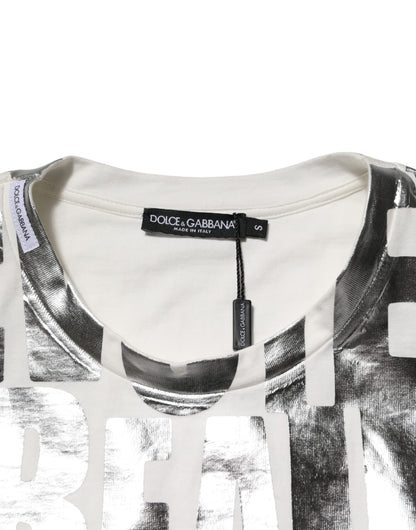 Dolce & Gabbana White Metallic Print Cotton CrewNeck T-shirt