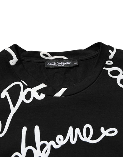 Dolce & Gabbana Black Logo Print Cotton Crew Neck  T-shirt