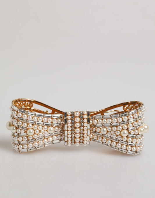 Dolce &amp; Gabbana – Brosche aus goldfarbenem Messing mit Schleife und Kunstperlen