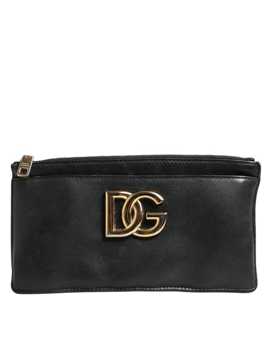 Dolce & Gabbana Black Calfskin Leather DG Logo Women Card Holder Wallet