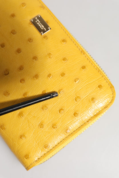 Dolce & Gabbana Yellow Leather Logo Plaque Zip Around Continental Wallet