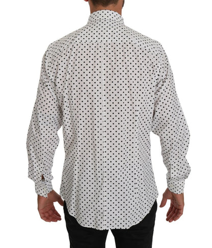 Dolce & Gabbana White Dotted Dress Formal MARTINI Shirt