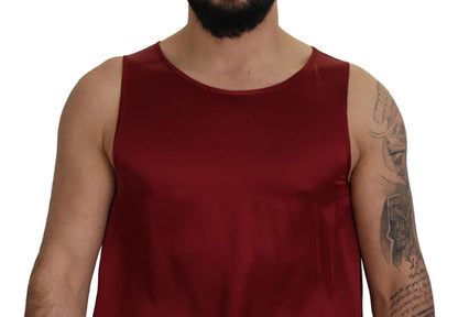 Dolce & Gabbana Red Round Neck Sleeveless Silk T-shirt
