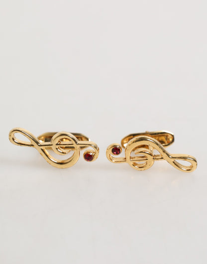 Dolce & Gabbana Gold Musical Note Metal Brass Pin Men Accessory Cufflinks