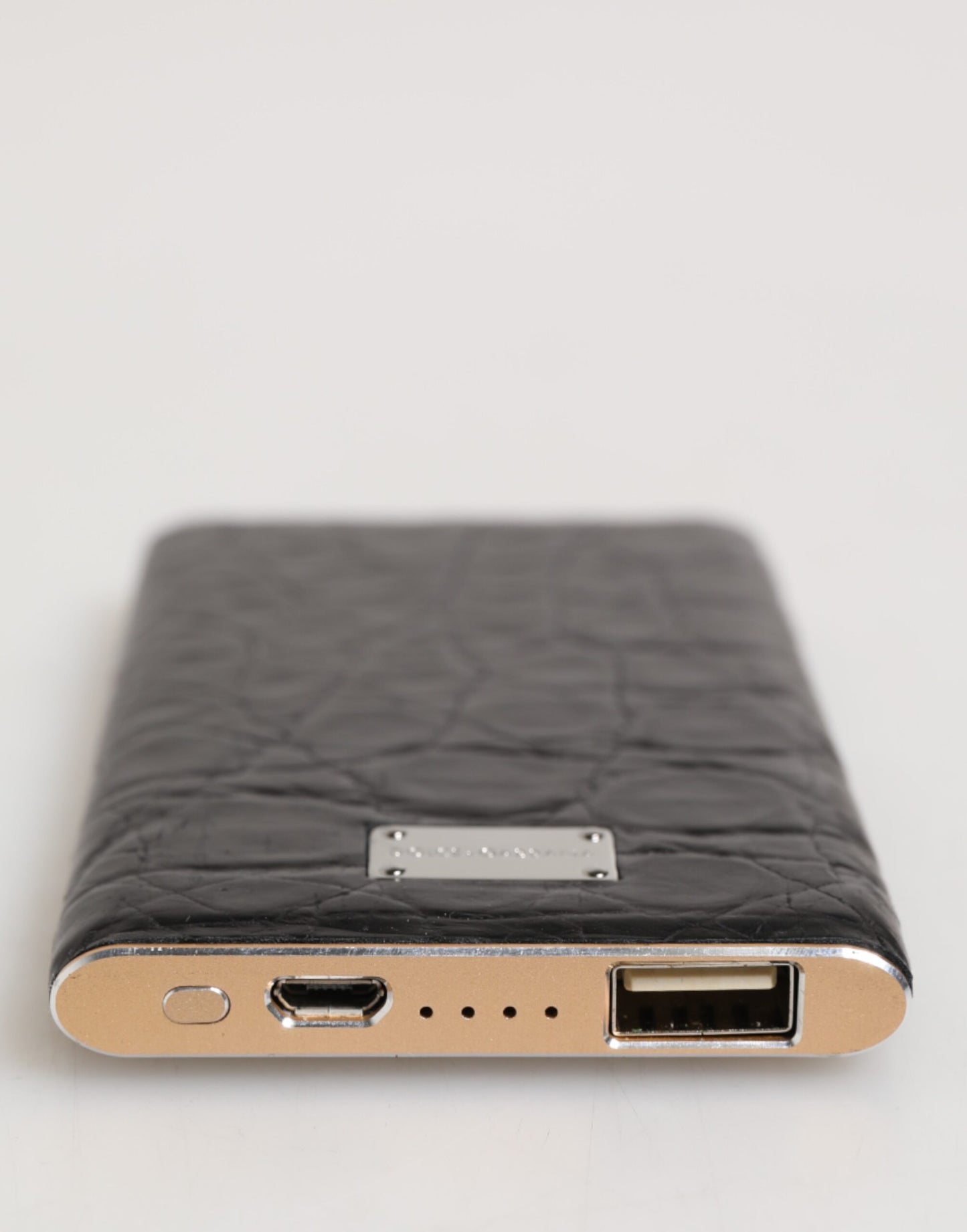 Dolce & Gabbana Black Leather Exotic Skin 3000mAh Power Bank Charger USB