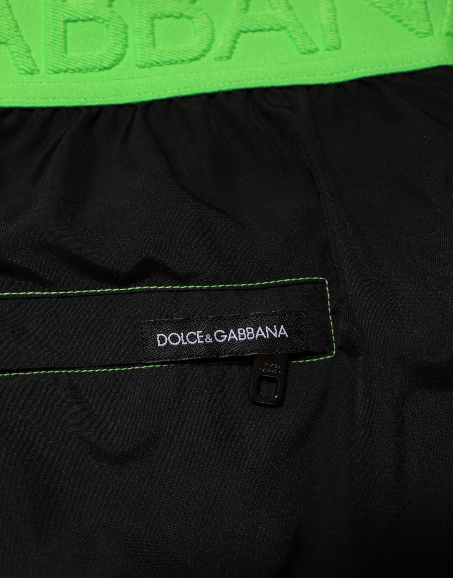 Dolce & Gabbana Black Green Logo Waistband Beachwear Short Swimwear
