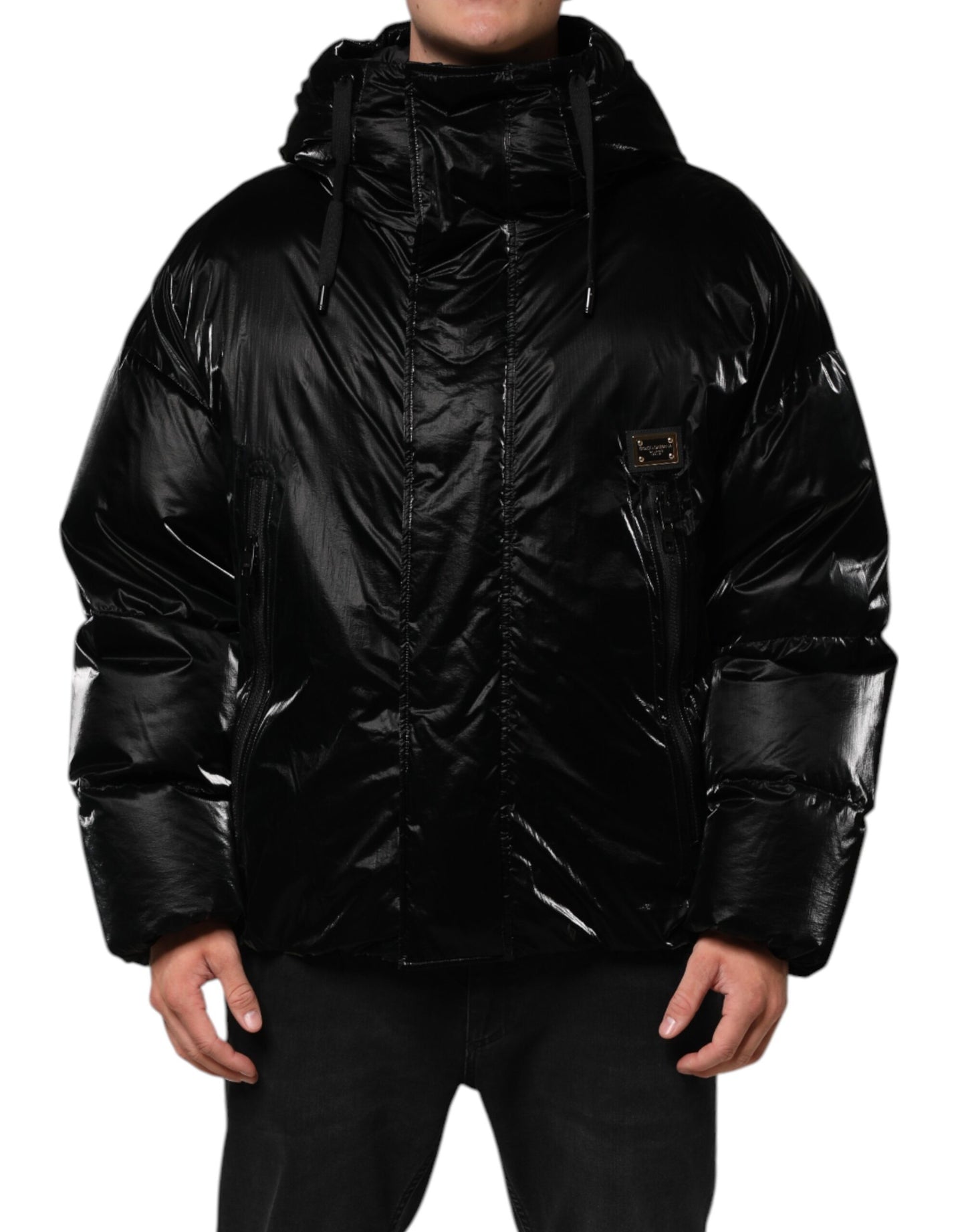 Dolce & Gabbana Black Logo Full Zip Hooded Quilted Jacket