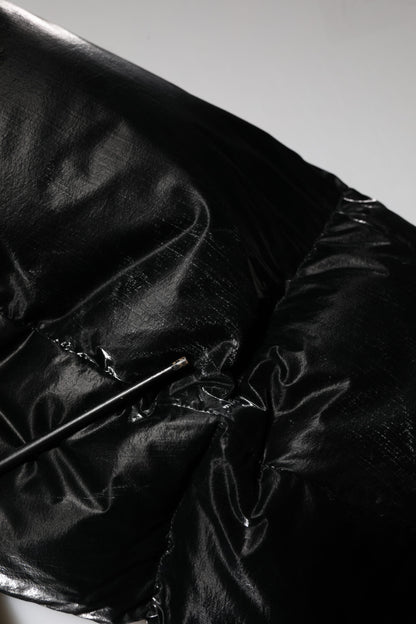 Dolce & Gabbana Black Logo Full Zip Hooded Quilted Jacket