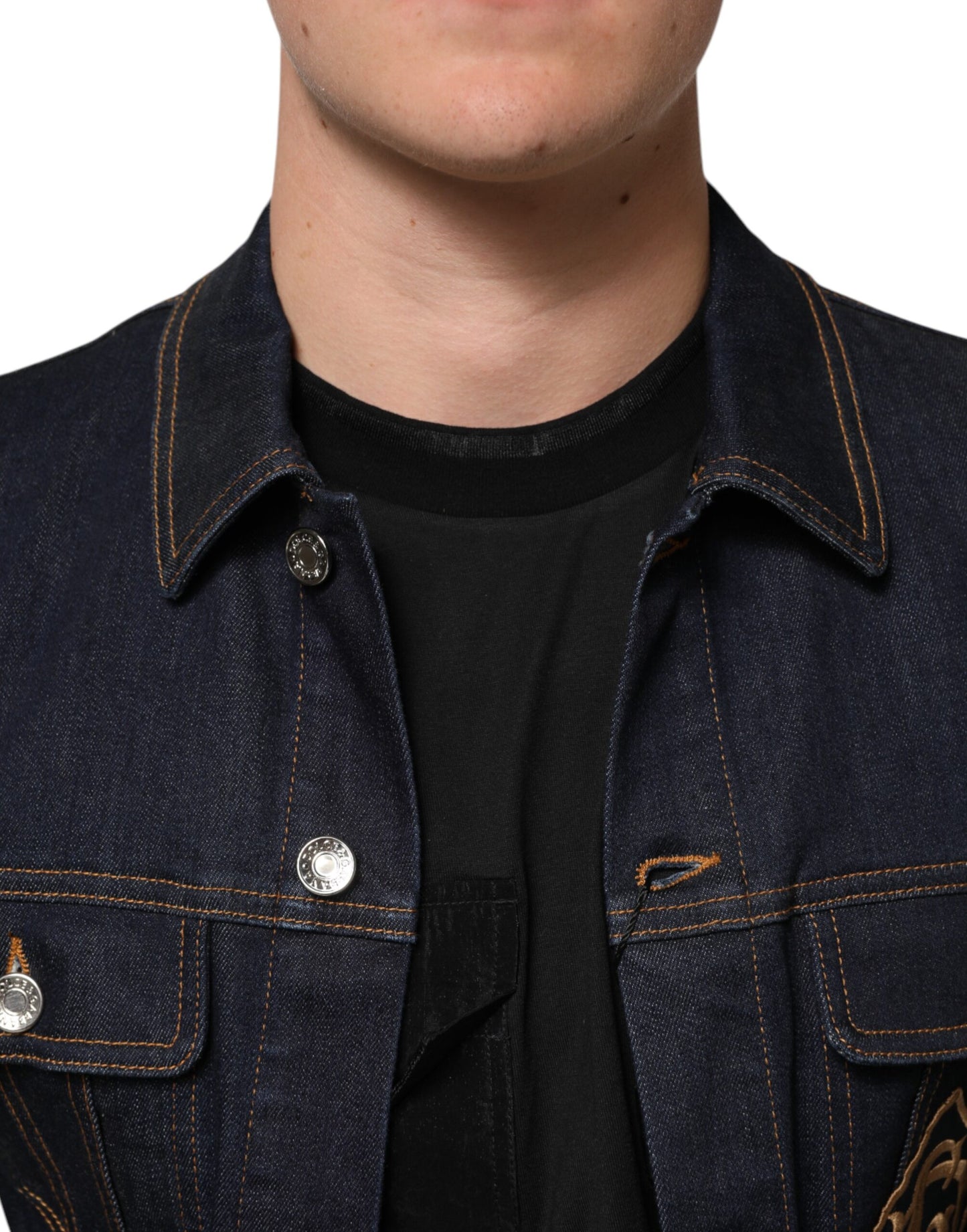 Dolce & Gabbana Indigo Blue Denim Slim Fit Logo Patch Jacket