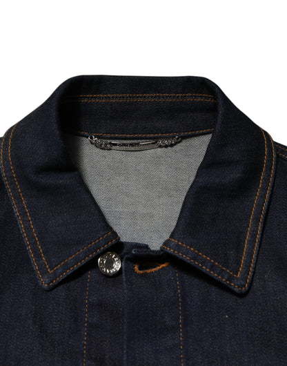 Dolce & Gabbana Indigo Blue Denim Slim Fit Logo Patch Jacket