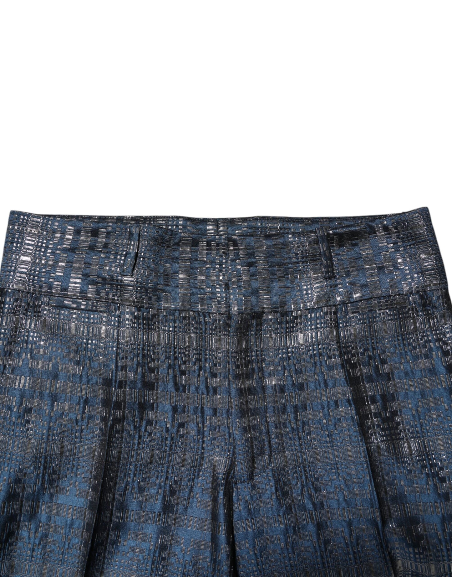 Dolce &amp; Gabbana Herrenhose aus glänzender Seide in Blau und Silber