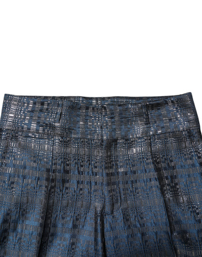 Dolce &amp; Gabbana Herrenhose aus glänzender Seide in Blau und Silber
