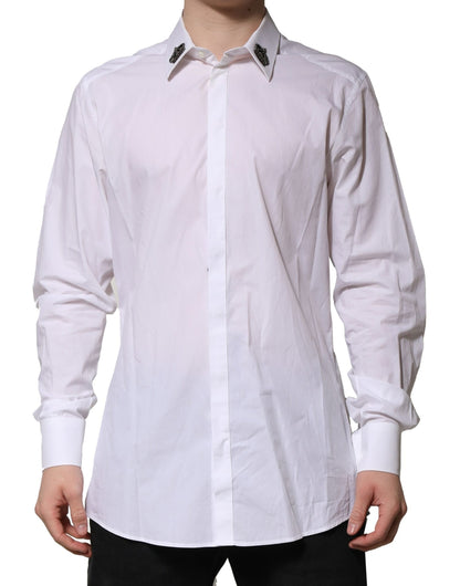 Dolce & Gabbana White Cotton Crown Collar GOLD Formal Shirt