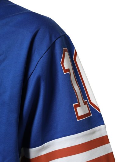 Dolce &amp; Gabbana blaues Baumwoll-T-Shirt mit DG-Logo und Mesh-Einsätzen