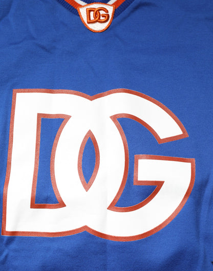 Dolce &amp; Gabbana blaues Baumwoll-T-Shirt mit DG-Logo und Mesh-Einsätzen