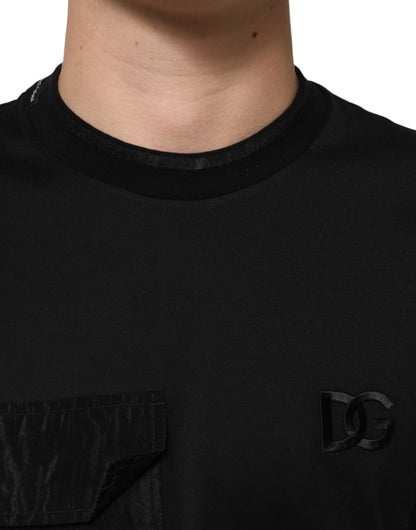 Dolce & Gabbana Black Cotton Embroidered DG Logo Pocket T-shirt