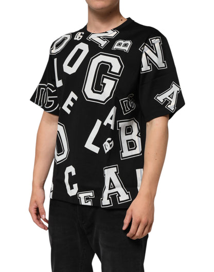 Dolce & Gabbana Black Cotton Letter Print Short Sleeve T-shirt