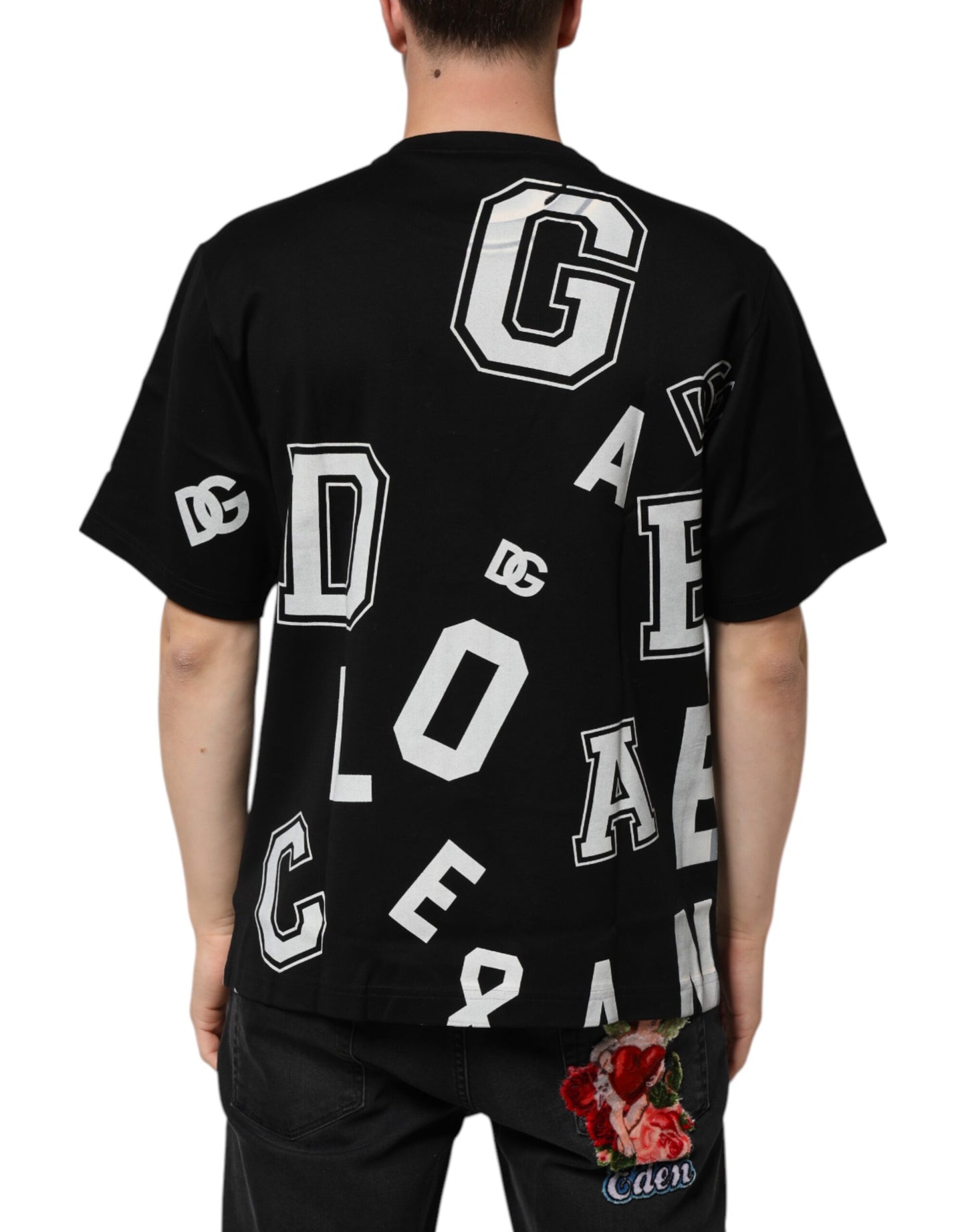 Dolce & Gabbana Black Cotton Letter Print Short Sleeve T-shirt