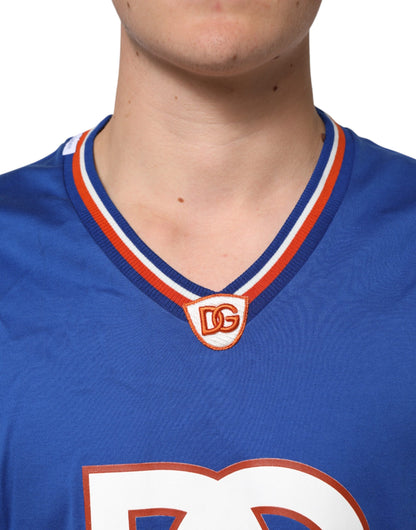 Dolce & Gabbana Blue Cotton DG Logo Mesh Jersey T-shirt