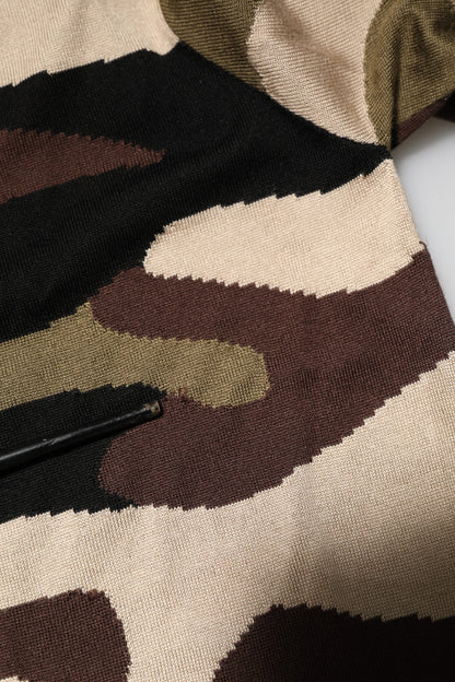 Dolce &amp; Gabbana Camouflage Braunes Seiden-Militärpolo-T-Shirt