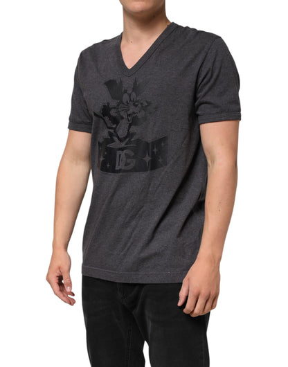 Dolce & Gabbana Black Charcoal DG Logo V-Neck Men T-shirt