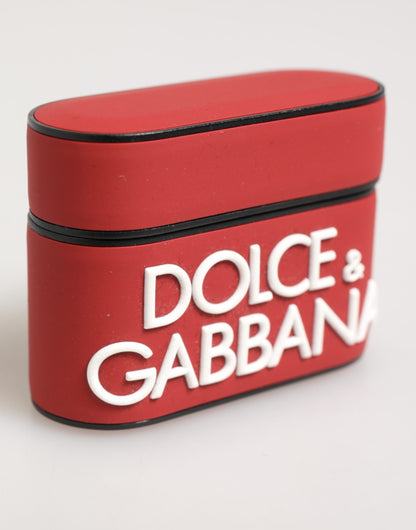 Dolce & Gabbana Red White Silicone Embossed Logo Accessory Airpods Case