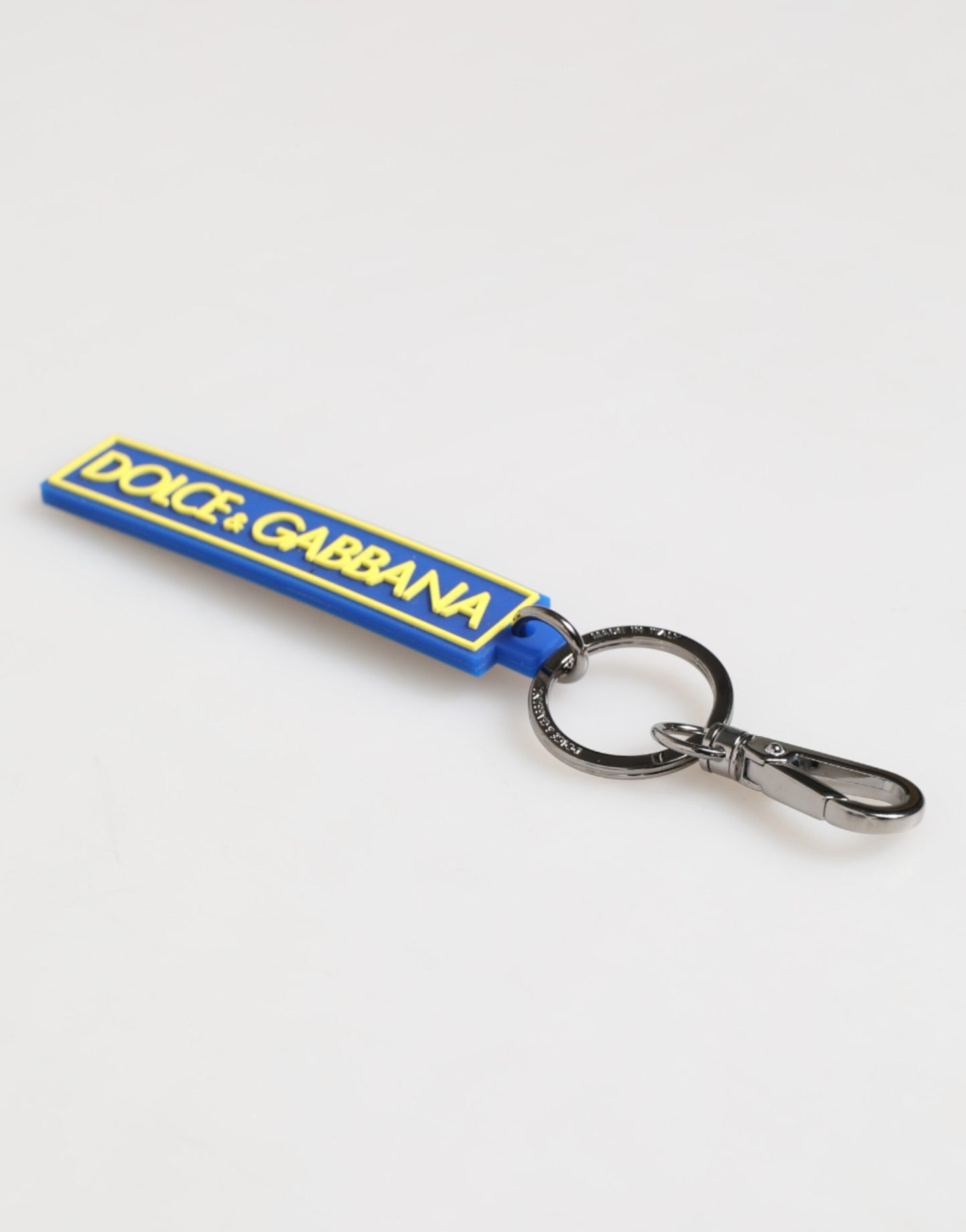 Dolce & Gabbana Blue Yellow DG Rubber Logo Silver Men's Holder Keyring