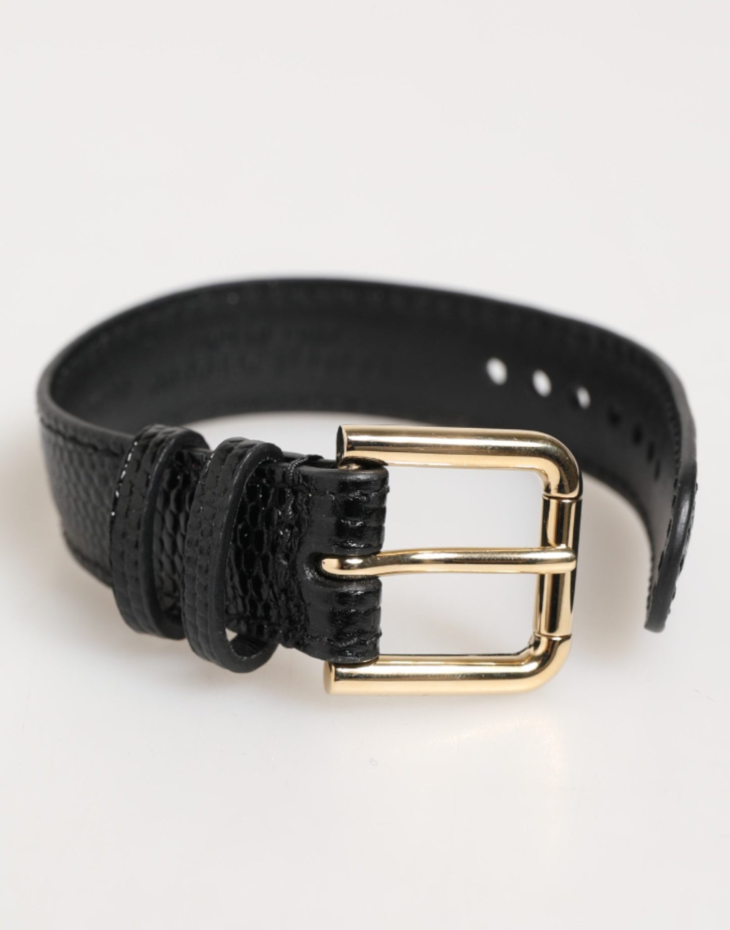Dolce & Gabbana Black Embossed Leather Gold Buckle Belt Strap Bracelet