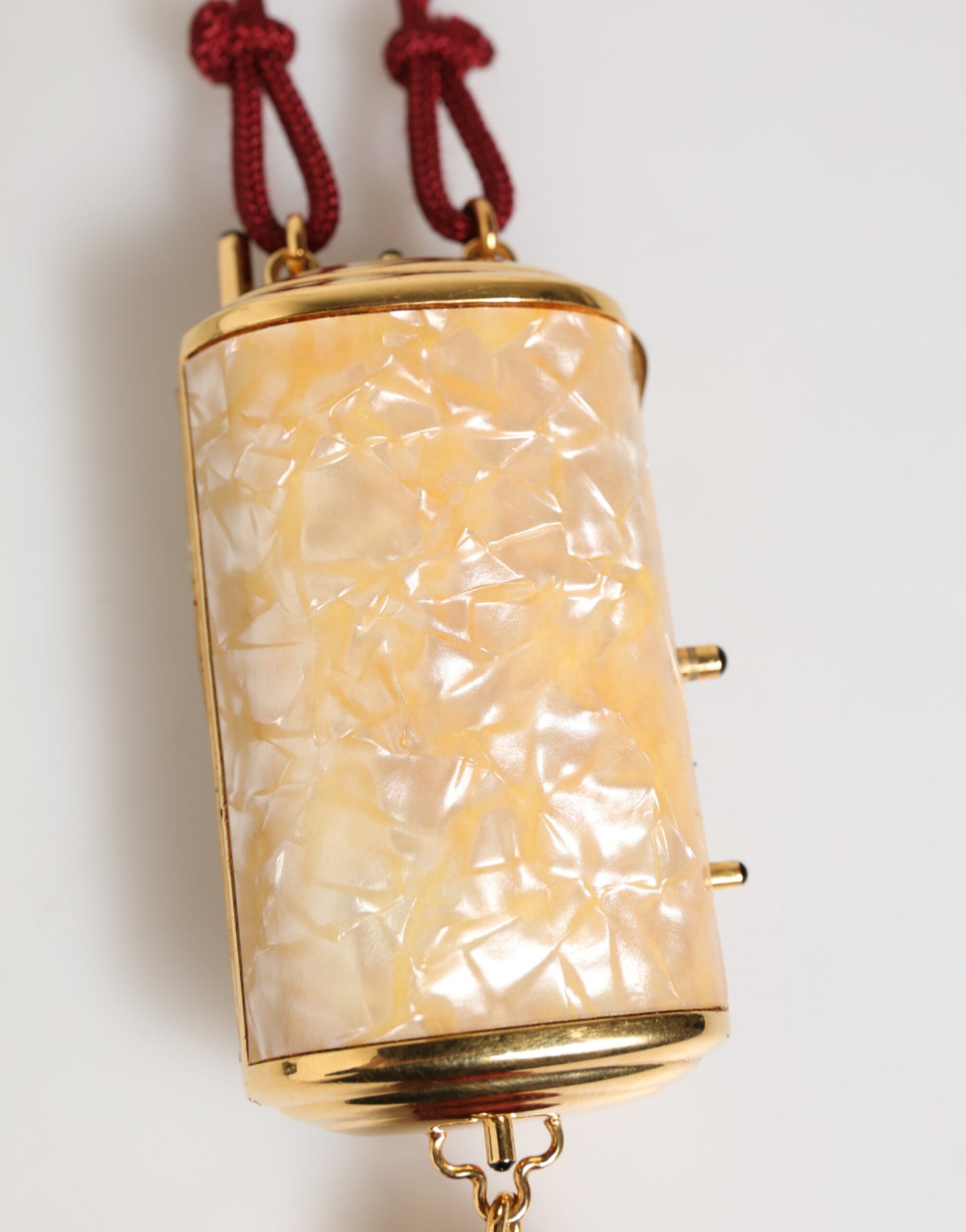 Dolce & Gabbana White Pearl Resin Gold Metal Red Tassel Pendant Bag
