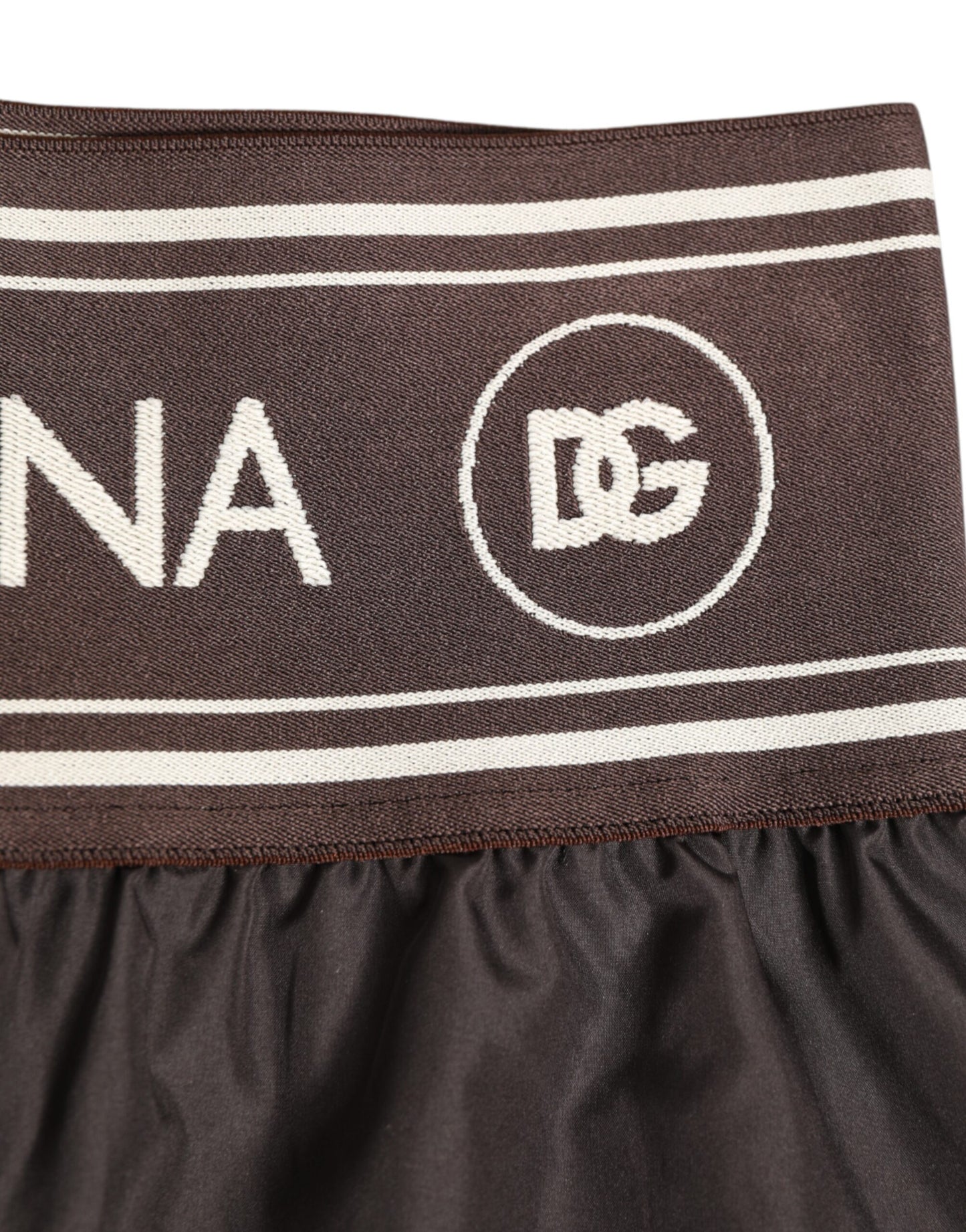 Dolce & Gabbana Brown Polyester Logo Elastic Waistband Swimwear