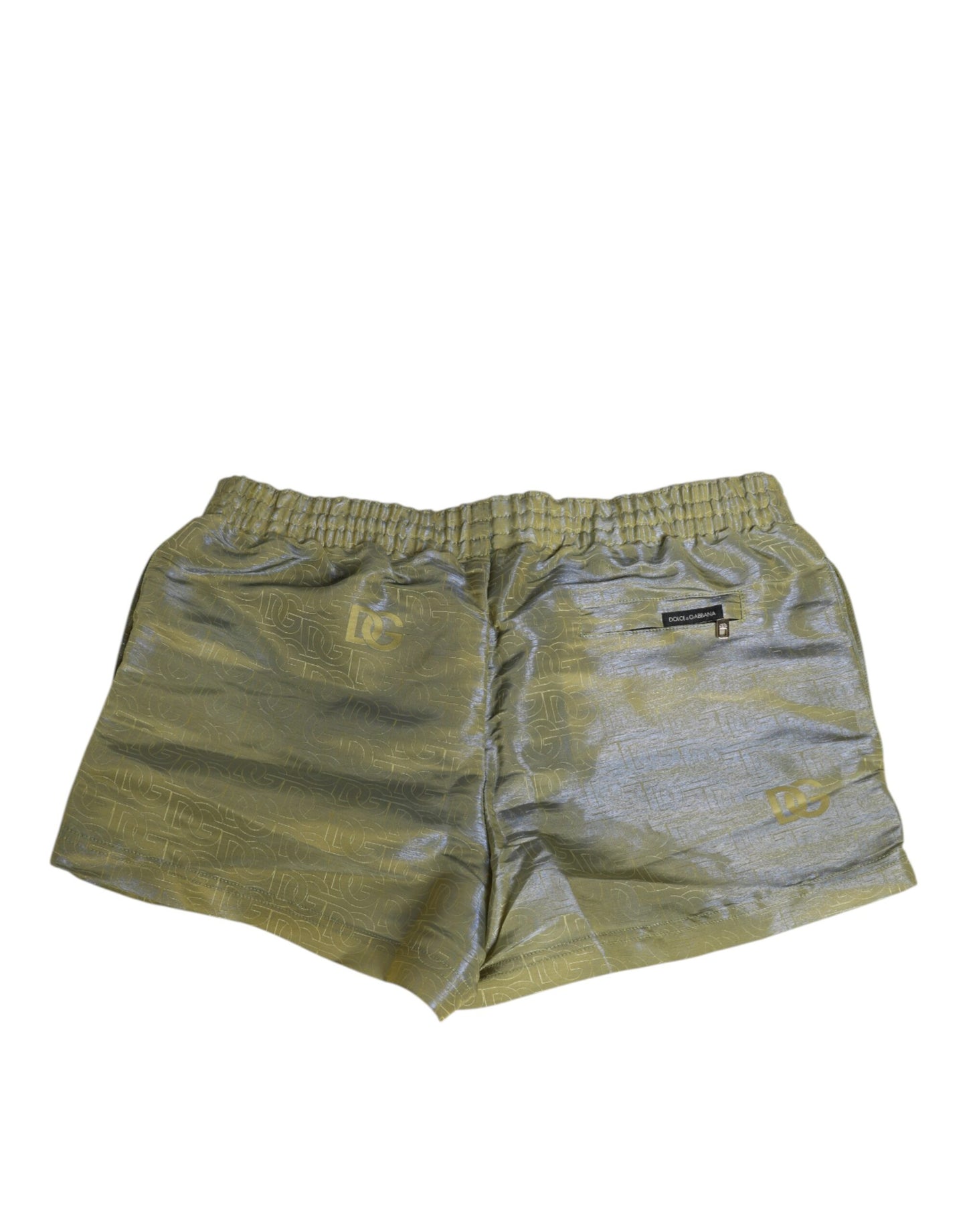 Dolce & Gabbana Green Polyester Metallic Logo Print Men Swimwear