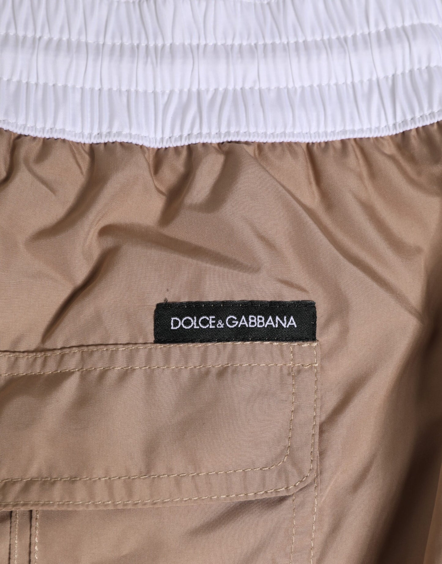 Dolce & Gabbana Brown White Polyester Re-Edition Shorts Swimwear