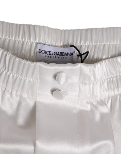 Dolce & Gabbana White Silk Satin Elastic Men Boxer Short Swimwear