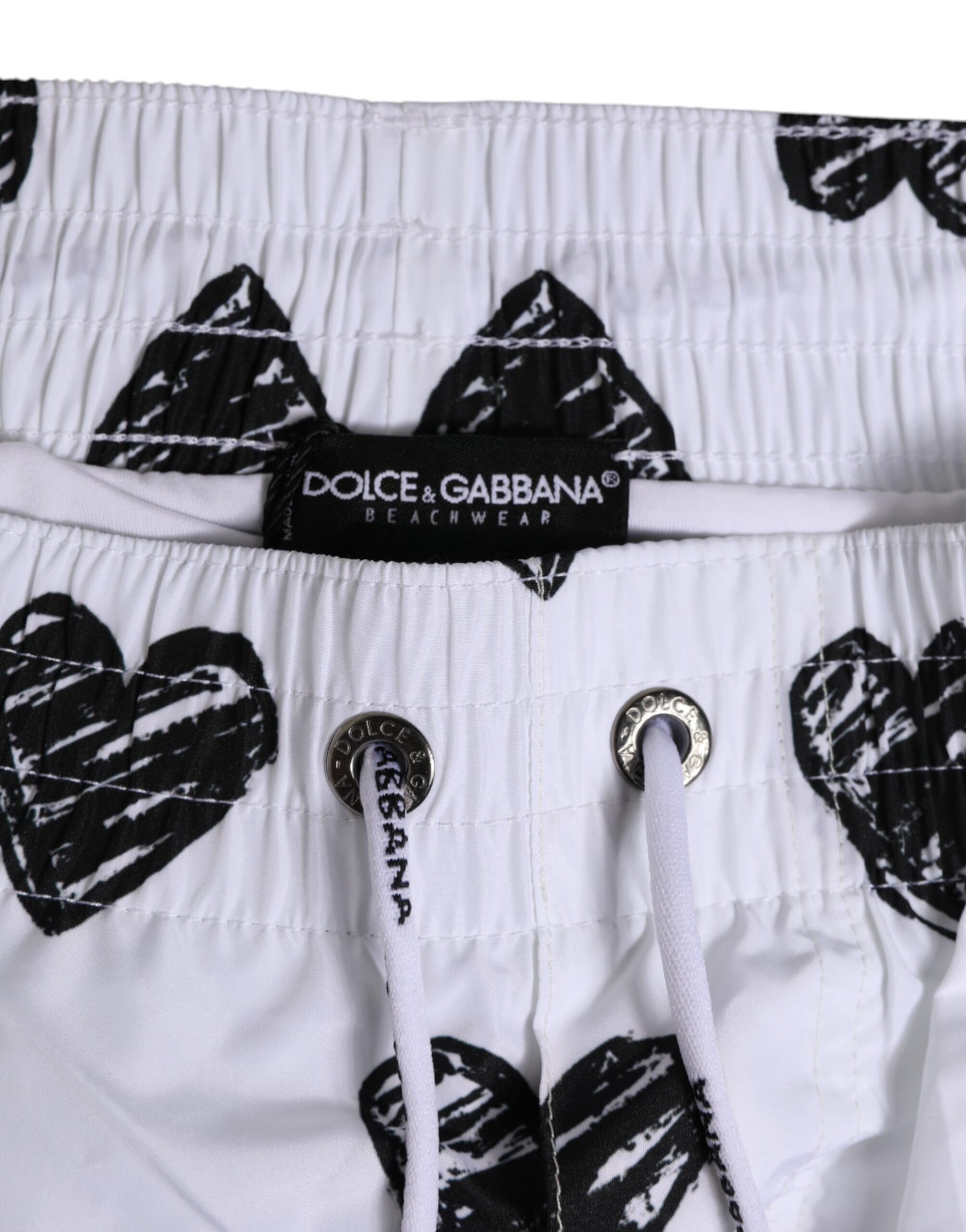 Dolce & Gabbana White Black Heart Print Men Boxer Short Swimwear