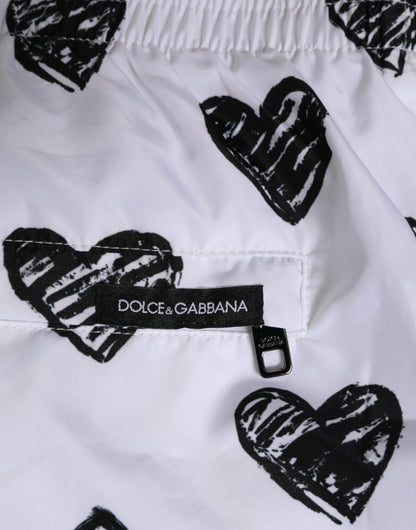 Dolce & Gabbana White Black Heart Print Men Boxer Short Swimwear