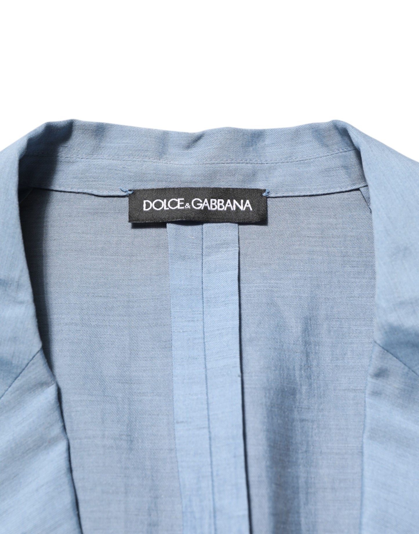 Dolce & Gabbana Light Blue Linen Double Breasted Men Jacket Blazer
