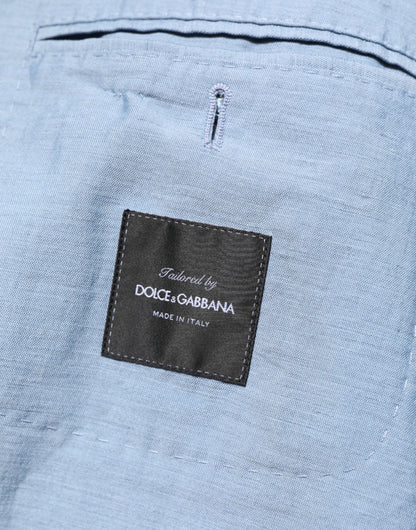 Dolce & Gabbana Light Blue Linen Double Breasted Men Jacket Blazer