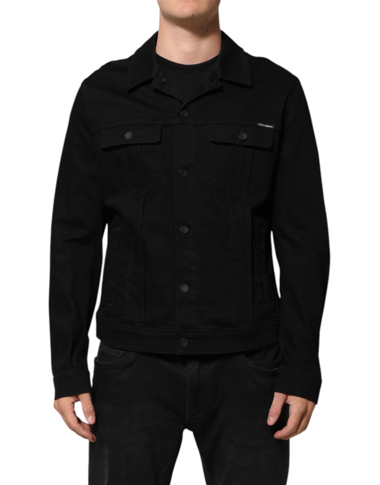 Dolce & Gabbana Black Cotton Denim Stretch Giubbotto Jacket