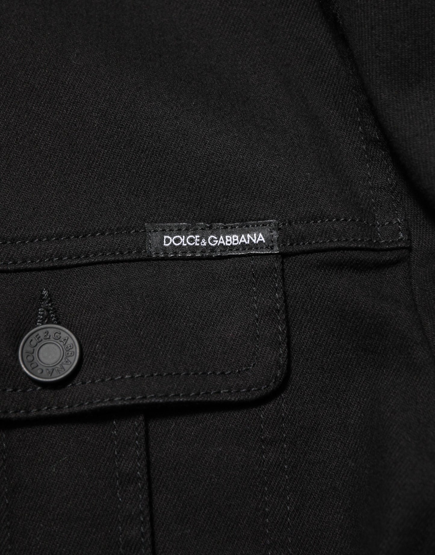Dolce & Gabbana Black Cotton Denim Stretch Giubbotto Jacket