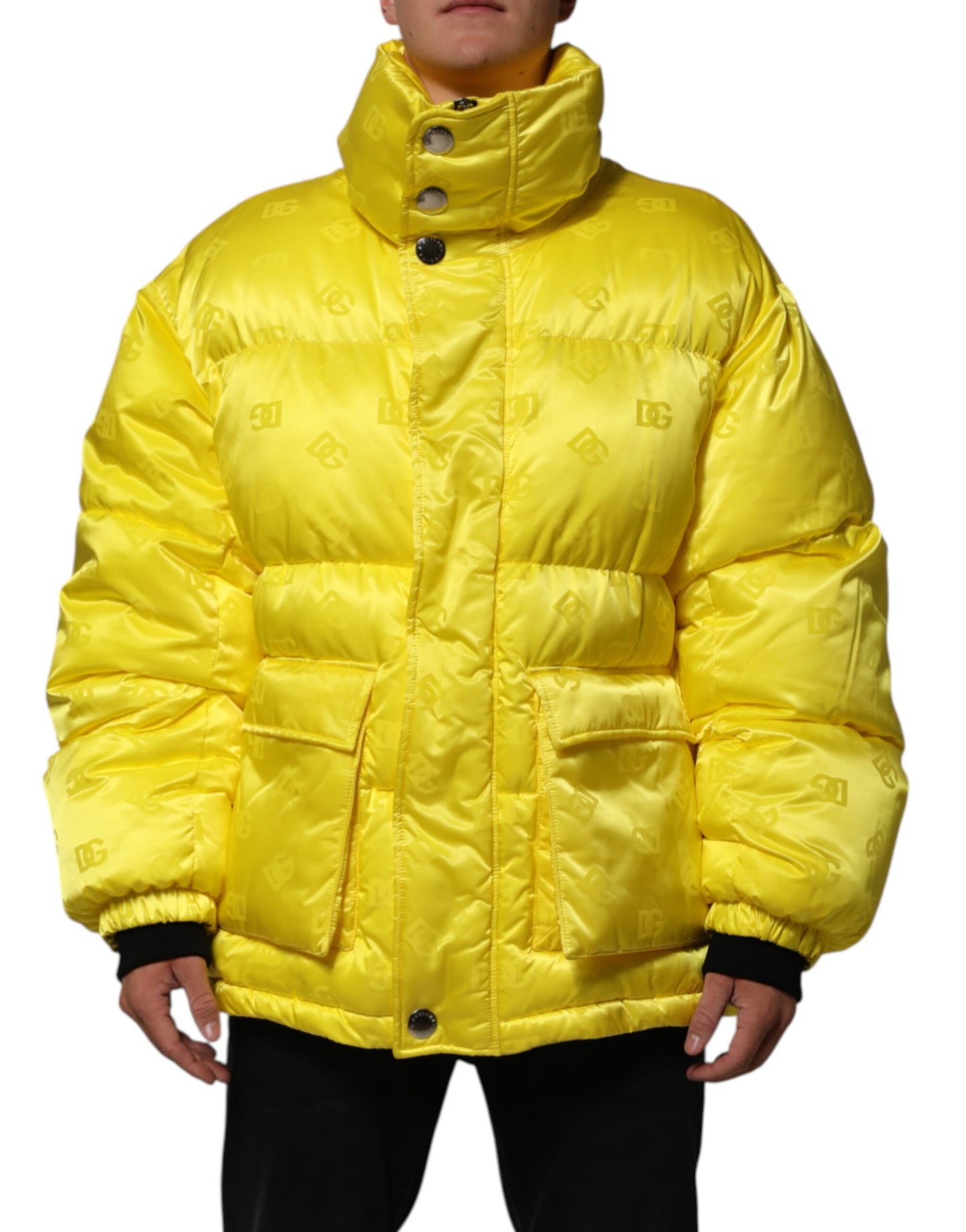 Dolce & Gabbana Yellow Nylon Logo Puffer Bomber Men Jacket