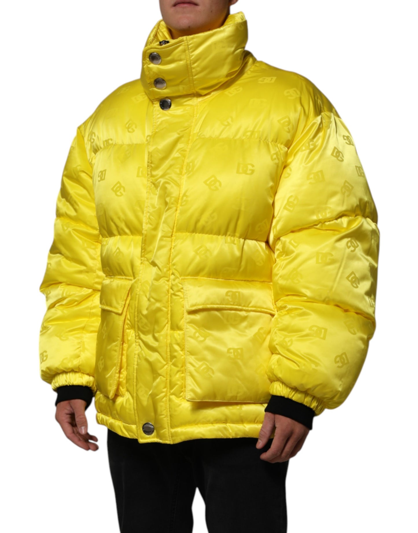 Dolce & Gabbana Yellow Nylon Logo Puffer Bomber Men Jacket