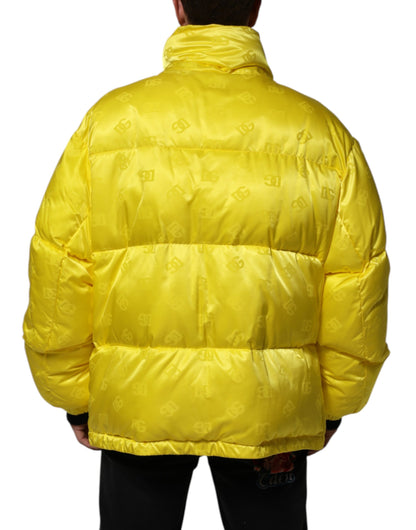 Dolce & Gabbana Yellow Nylon Logo Puffer Bomber Men Jacket