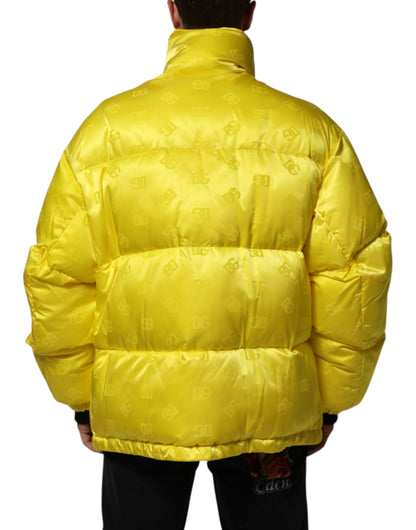 Dolce & Gabbana Yellow Nylon Logo Puffer Bomber Men Jacket