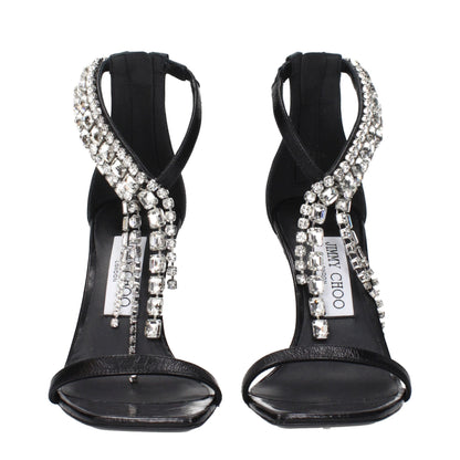 Jimmy Choo Black Leather Stiletto Heels Sandals