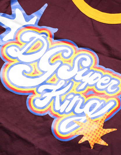 Dolce &amp; Gabbana Burgunderrotes Baumwoll-T-Shirt mit DG Super King Logo